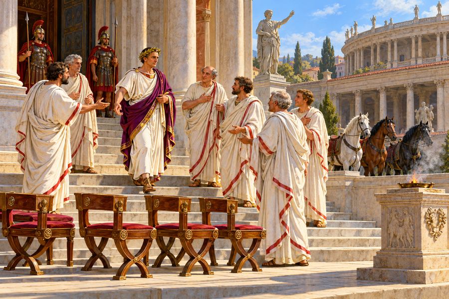 Illustration from the picture-count lock of The Senate Meets