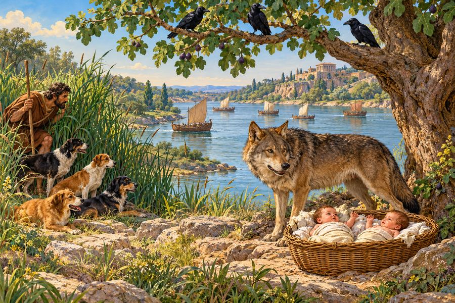 Illustration from the picture-count lock of The Wolf and the Twins